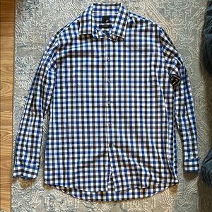 J. Ferrar Slim Fit Men's Blue, Gray and White Checkered Shirt